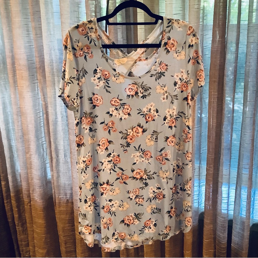 Be Stage, soft stretch Dress, Lounge wear, long top, criss cross back Large